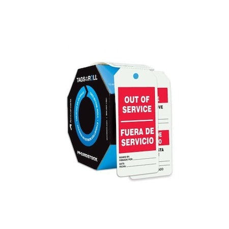 Accuform Bilingual Spanish Tags By-The-Roll, Out Of Service, PF-Cardstock, 250/Rl SBTAR131M